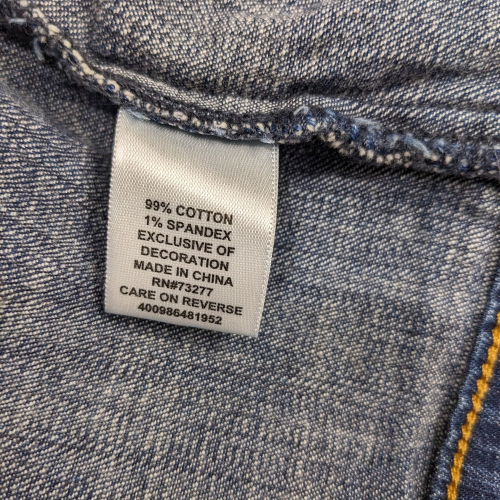 Elle Round Neck Denim Blue Jean Jacket S 90s Distressed #2300 - Picture 5 of 7